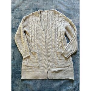 Reborn J Ivory Cable Knit Open Front Cardigan Women's Large